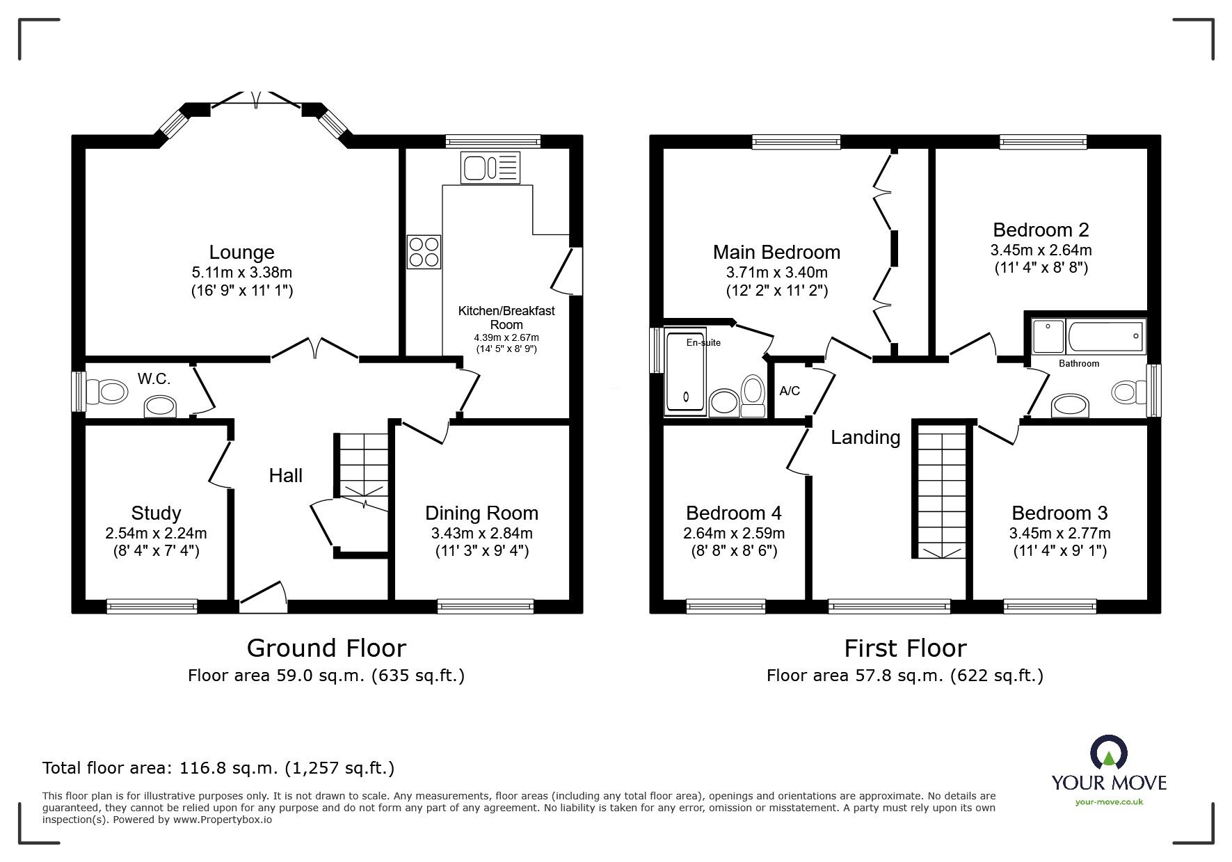 Floorplan of 4 bedroom Detached House to rent, Redwald Close, Kempston, Bedfordshire, MK42