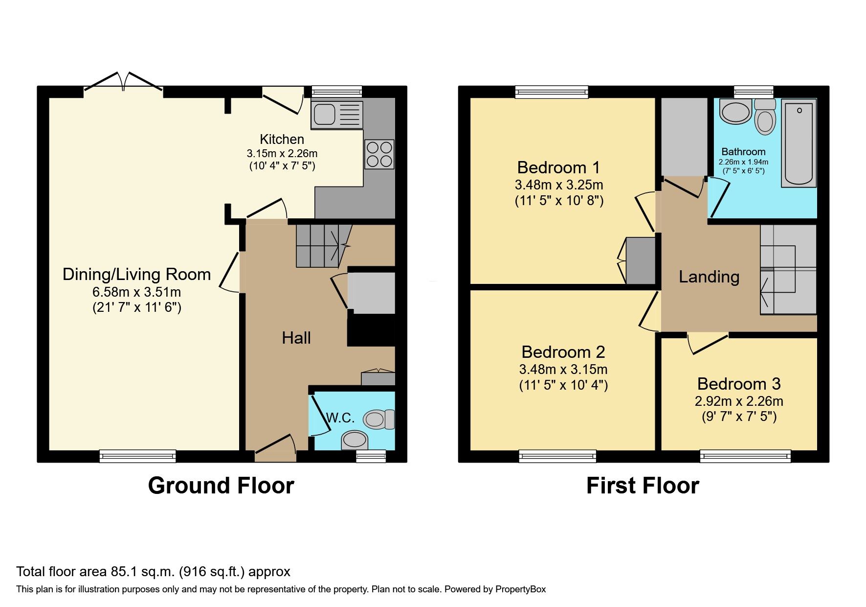 Floorplan of 3 bedroom End Terrace House to rent, Atholl Walk, Bedford, Bedfordshire, MK41
