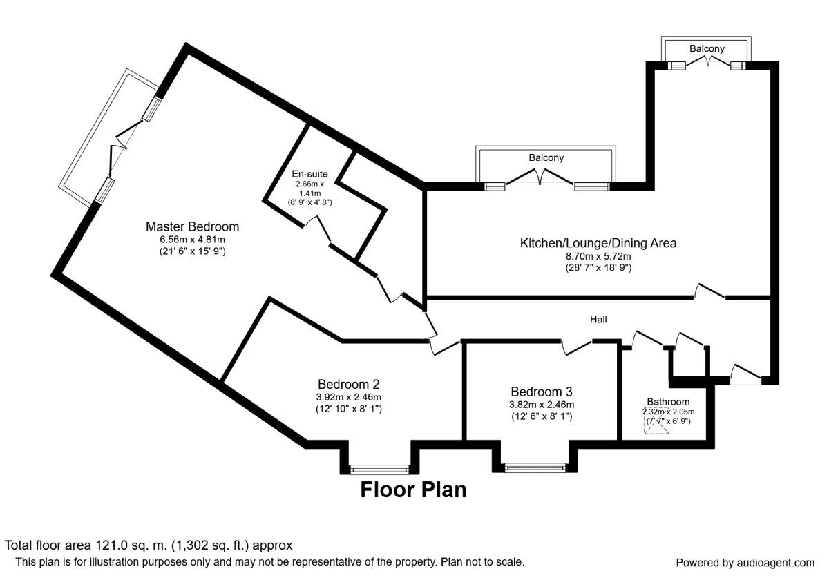 Floorplan of 3 bedroom  Flat for sale, Palgrave Road, Bedford, Bedfordshire, MK42
