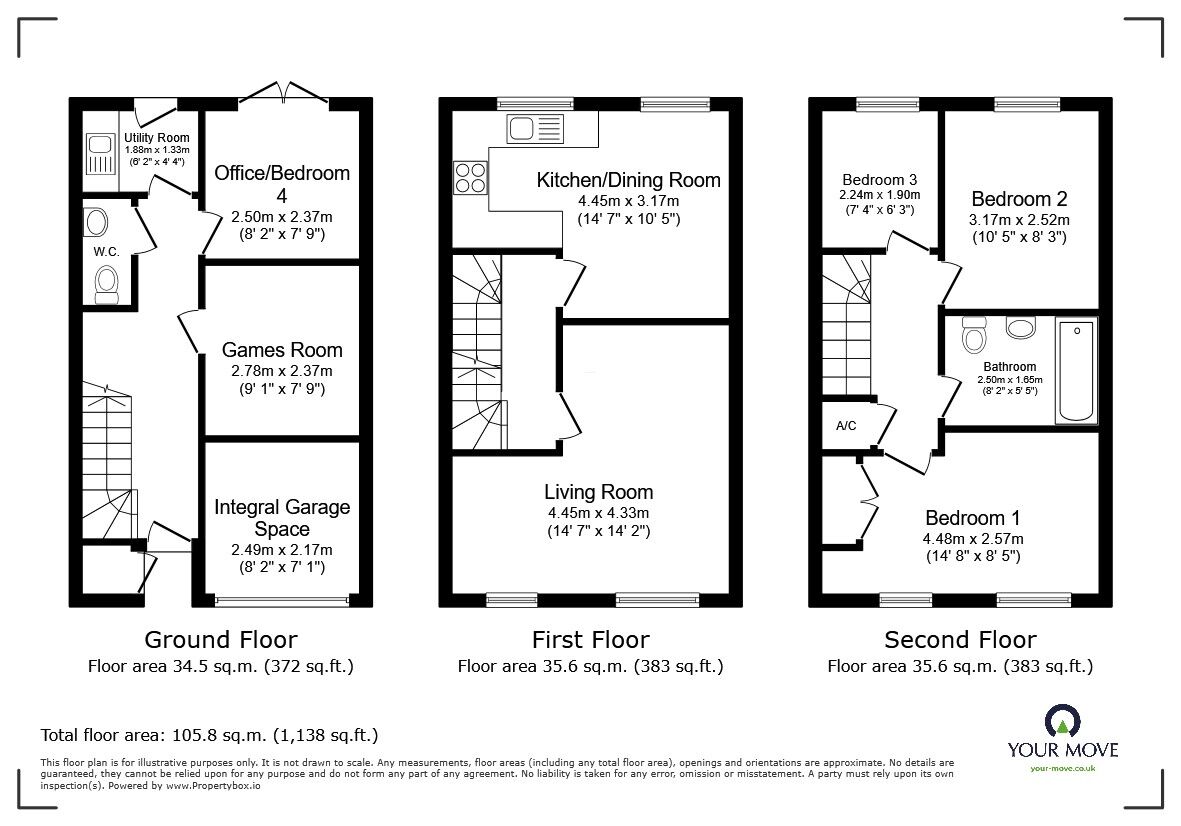 Floorplan of 3 bedroom Mid Terrace House for sale, Dorsey Drive, Bedford, Bedfordshire, MK42