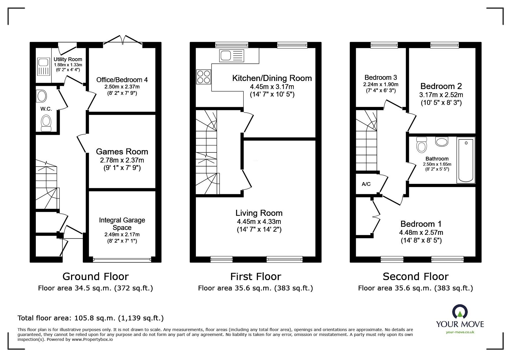 Floorplan of 3 bedroom Mid Terrace House for sale, Dorsey Drive, Bedford, Bedfordshire, MK42