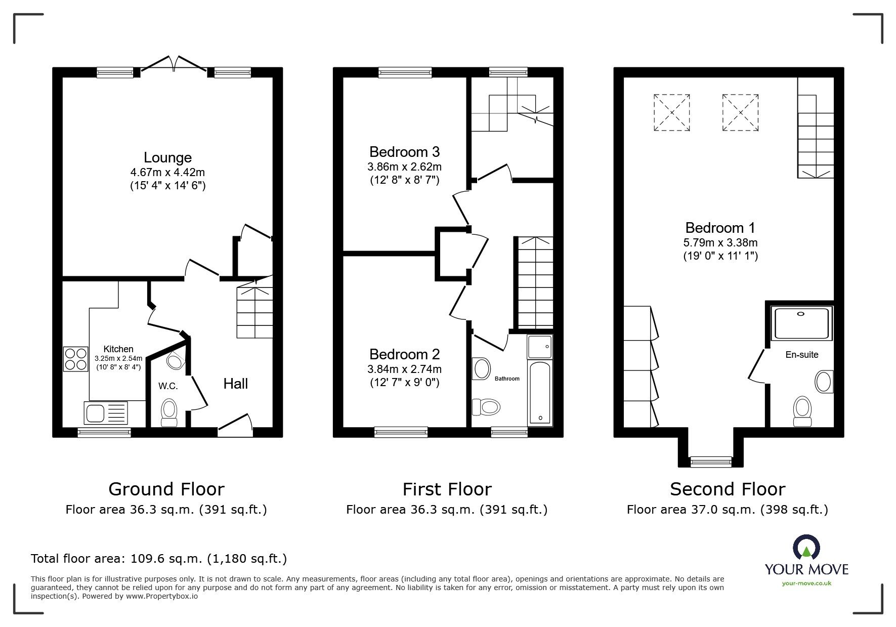 Floorplan of 3 bedroom Mid Terrace House to rent, Greenkeepers Road, Great Denham, Bedfordshire, MK40