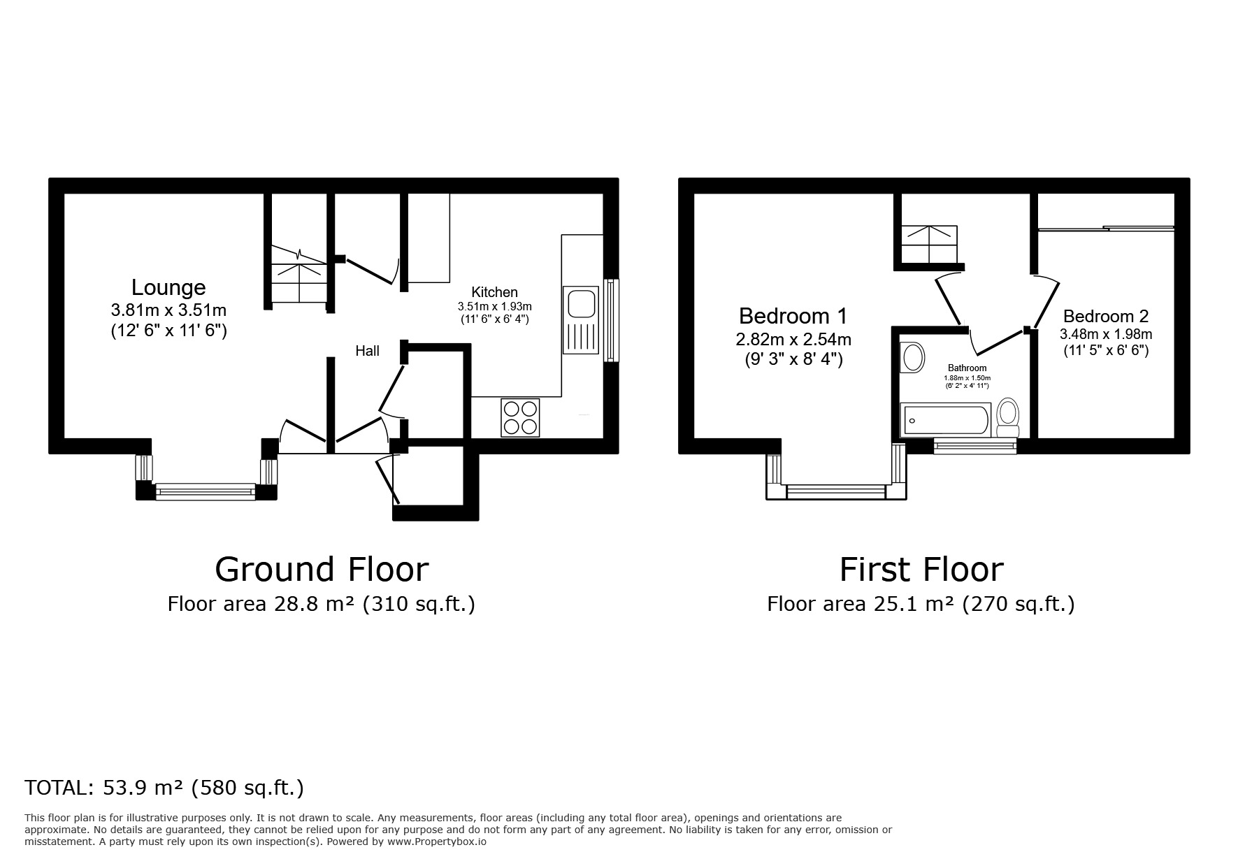 Floorplan of 2 bedroom Mid Terrace House to rent, Queensbury Close, Bedford, Bedfordshire, MK40