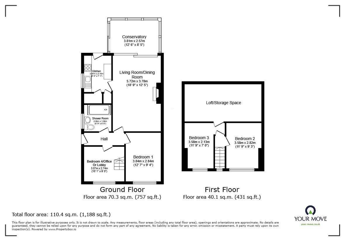 Floorplan of 4 bedroom Semi Detached House for sale, Paddock Close, Clapham, Bedfordshire, MK41