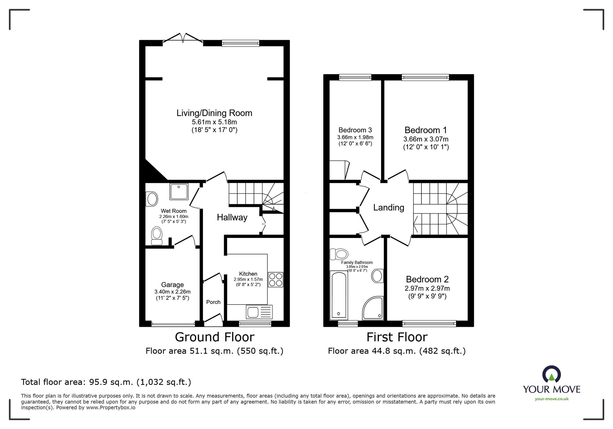 Floorplan of 3 bedroom End Terrace House for sale, Jowitt Avenue, Kempston, Bedford, MK42