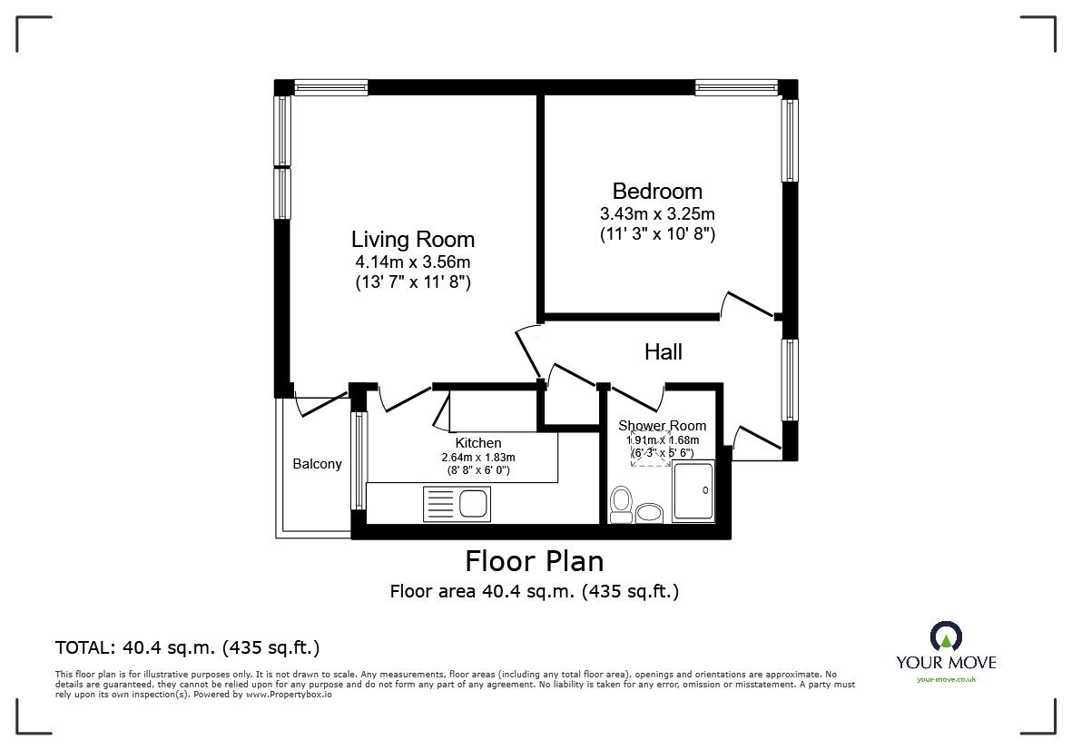 Floorplan of 1 bedroom  Flat for sale, Kimbolton Road, Bedford, Bedfordshire, MK40