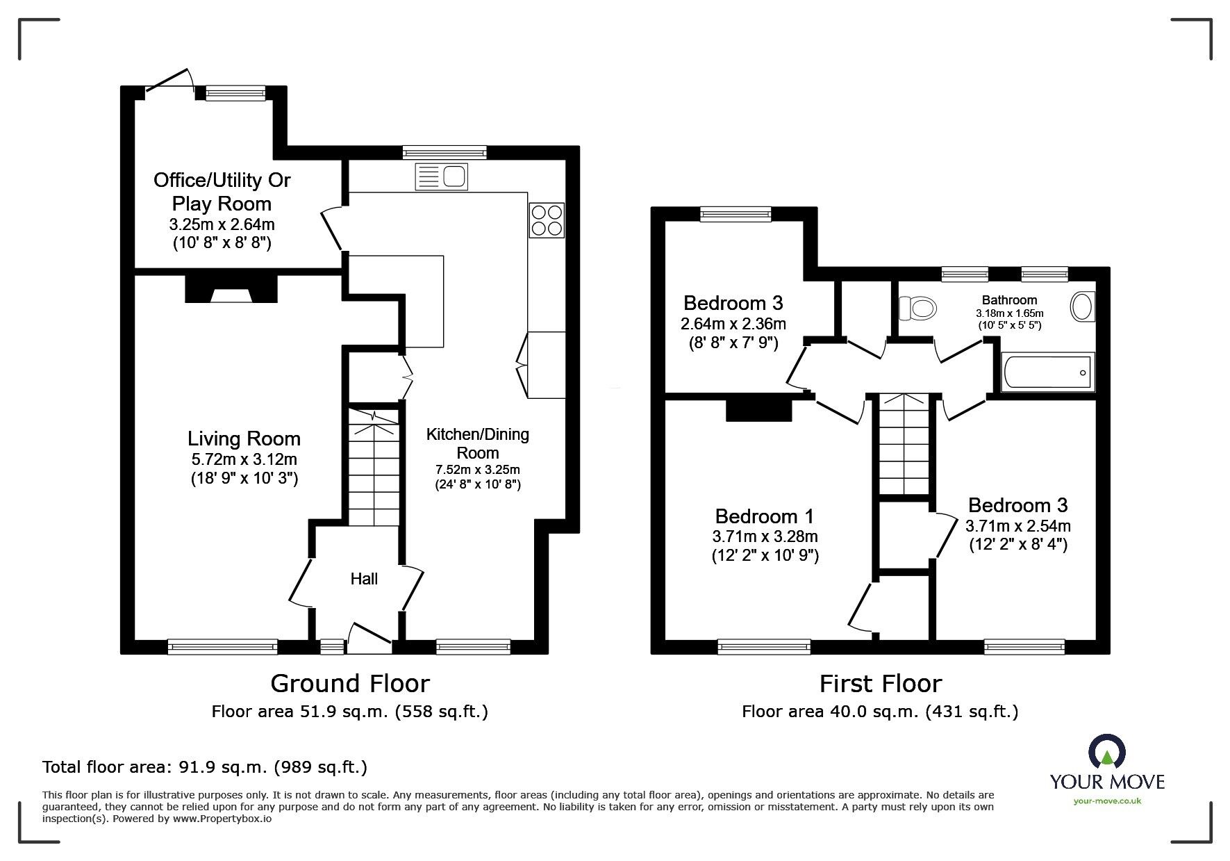 Floorplan of 3 bedroom End Terrace House for sale, The Boundary, Bedford, Bedfordshire, MK41