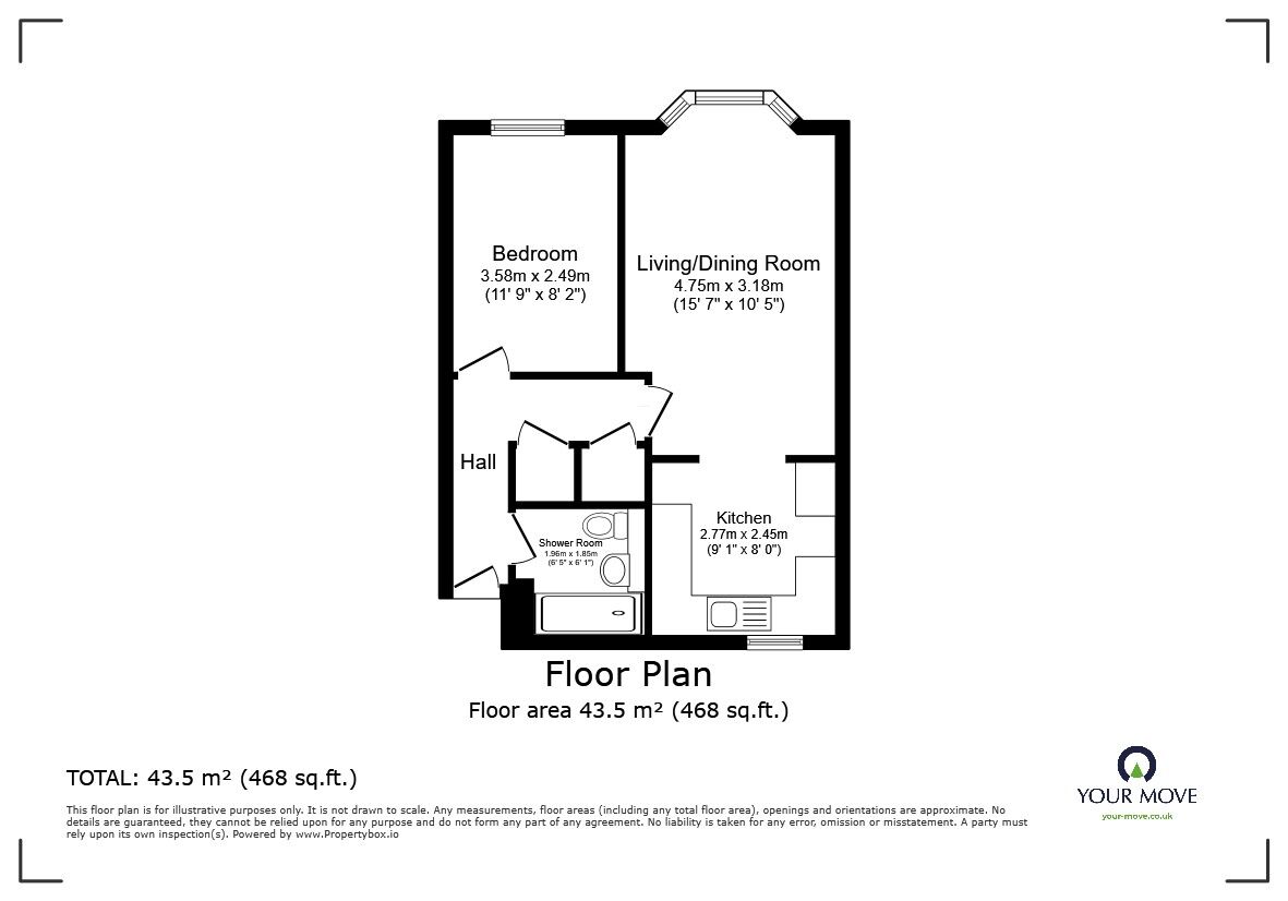 Floorplan of 1 bedroom  Flat for sale, Conduit Road, Bedford, Bedfordshire, MK40