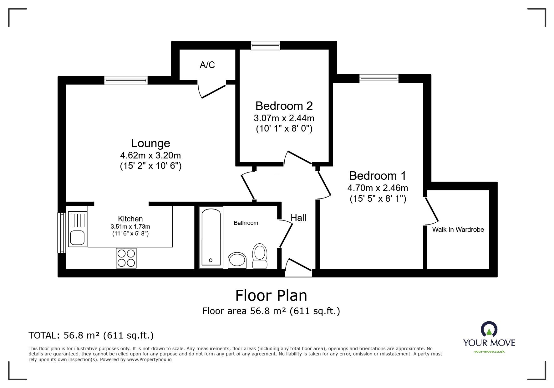 Floorplan of 2 bedroom Flat to rent, Redwood Grove, Bedford, Bedfordshire, MK42