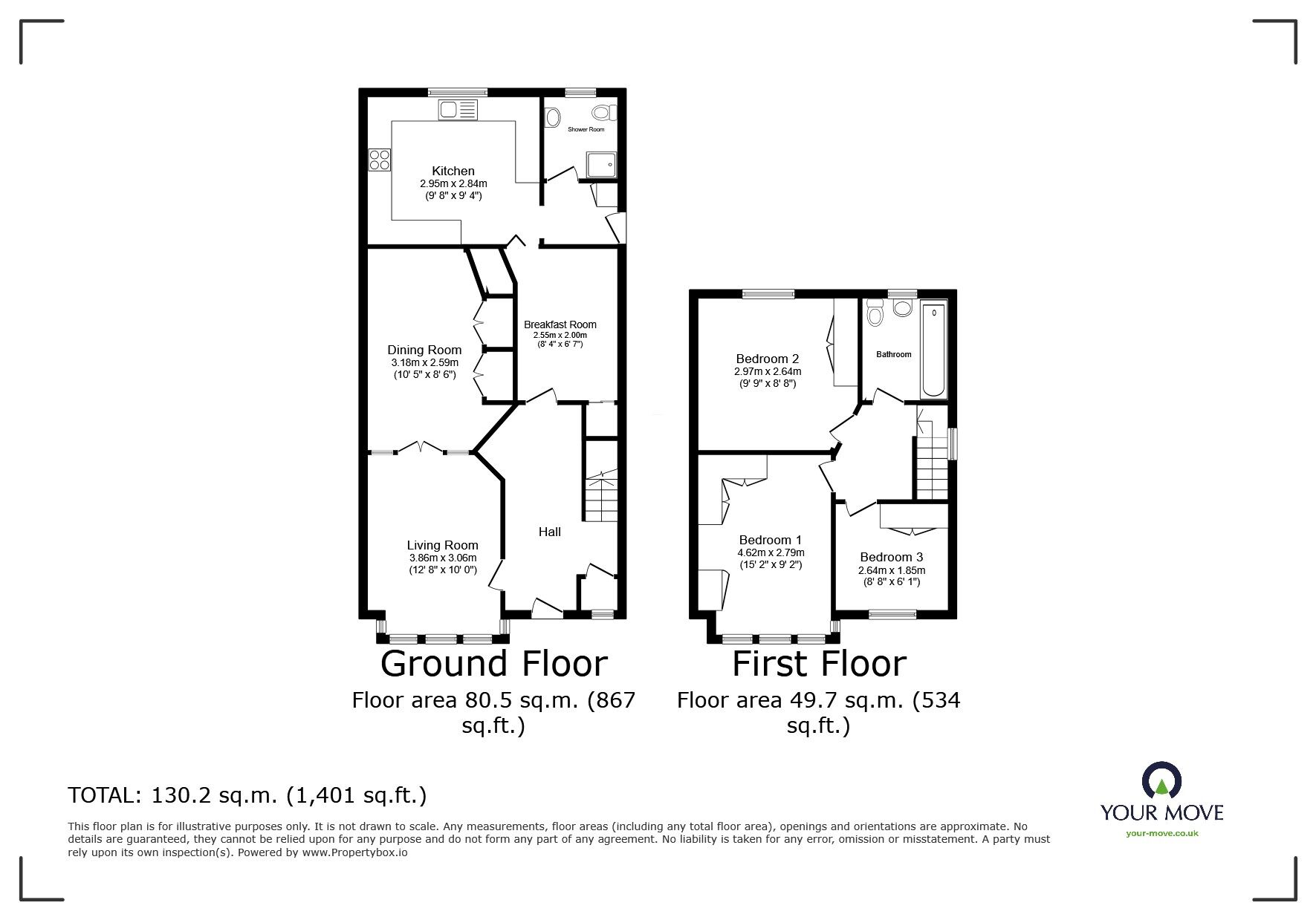 Floorplan of 3 bedroom End Terrace House to rent, Hazelwood Road, Bedford, Bedfordshire, MK42