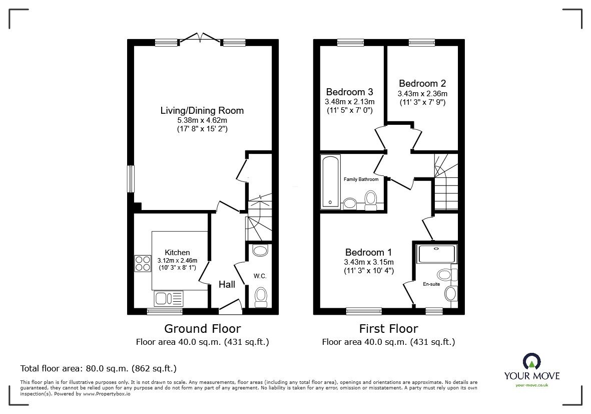 Floorplan of 3 bedroom Semi Detached House for sale, Bridle Road, Houghton Conquest, Bedfordshire, MK45