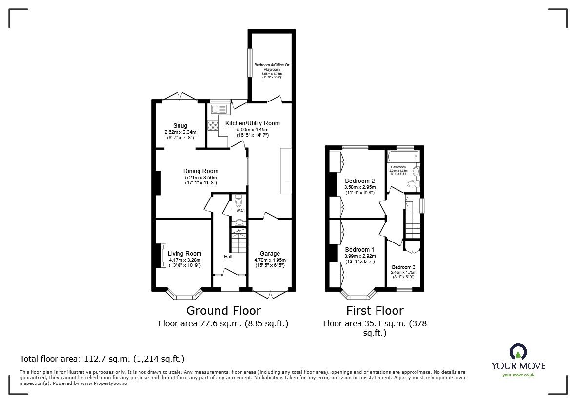 Floorplan of 4 bedroom Semi Detached House for sale, Highbury Grove, Clapham, Bedfordshire, MK41