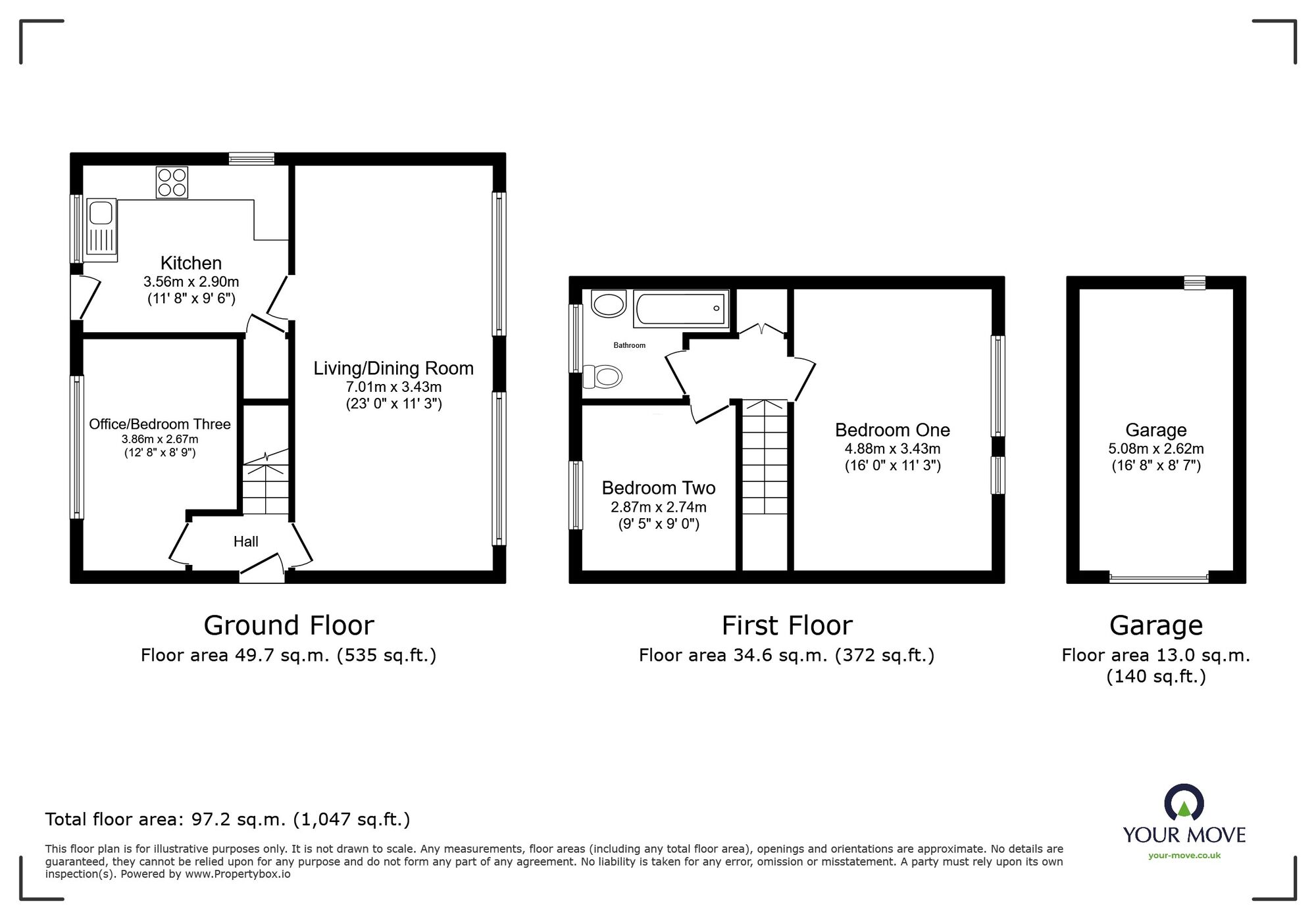 Floorplan of 3 bedroom Detached House for sale, Kneller Close, Bedford, Bedfordshire, MK41