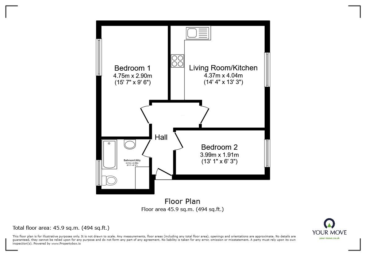 Floorplan of 2 bedroom  Flat for sale, Milton Road, Clapham, Bedfordshire, MK41