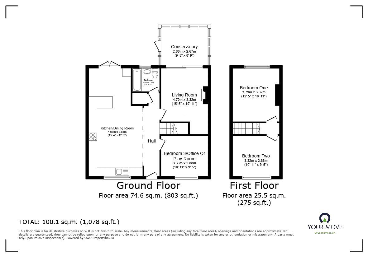 Floorplan of 3 bedroom  House to rent, Elliott Crescent, Bedford, Bedfordshire, MK41