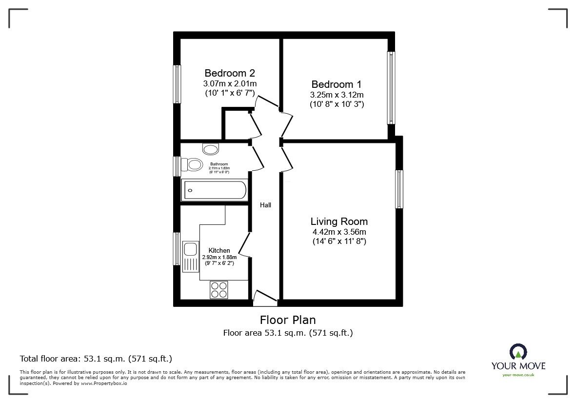 Floorplan of 2 bedroom  Flat for sale, Gillespie Close, Bedford, Bedfordshire, MK42