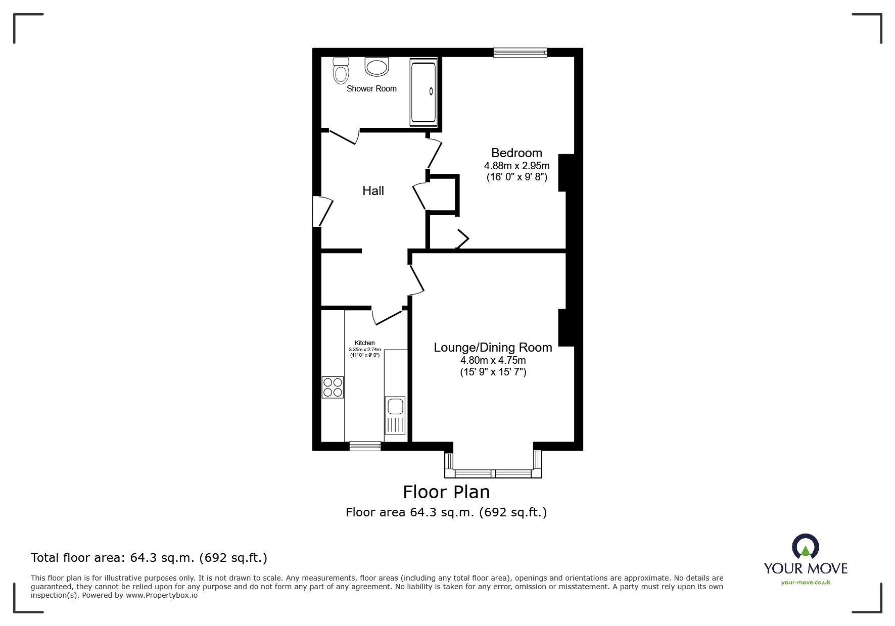 Floorplan of 1 bedroom  Flat to rent, Clapham Road, Bedford, Bedfordshire, MK41