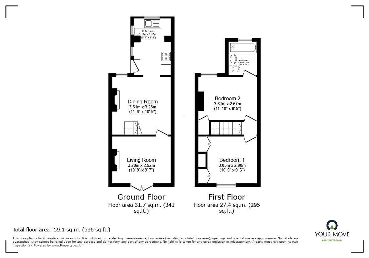 Floorplan of 2 bedroom Mid Terrace House for sale, The Warren, Clapham, Bedfordshire, MK41