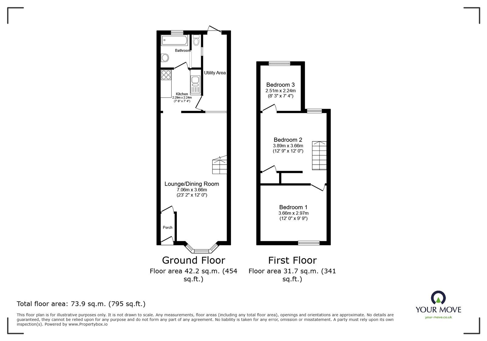Floorplan of 2 bedroom Mid Terrace House to rent, West End, Elstow, Bedfordshire, MK42