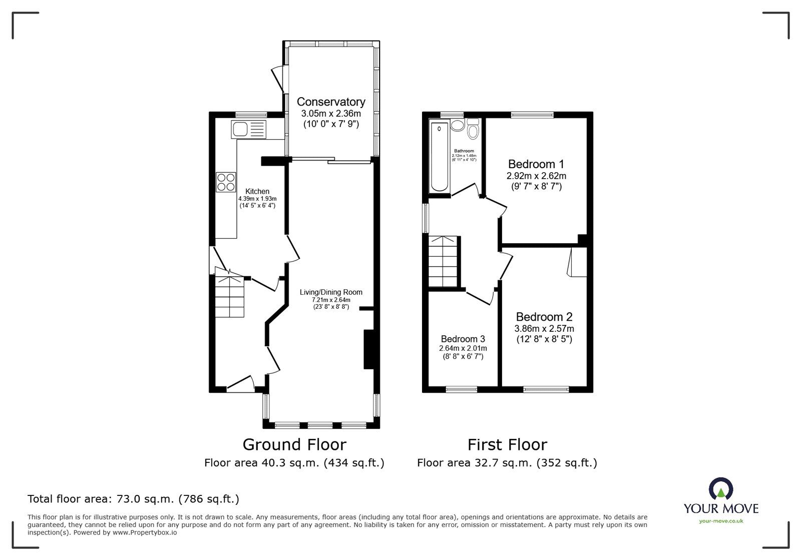 Floorplan of 3 bedroom  House to rent, Oak Road, Bedford, Bedfordshire, MK42
