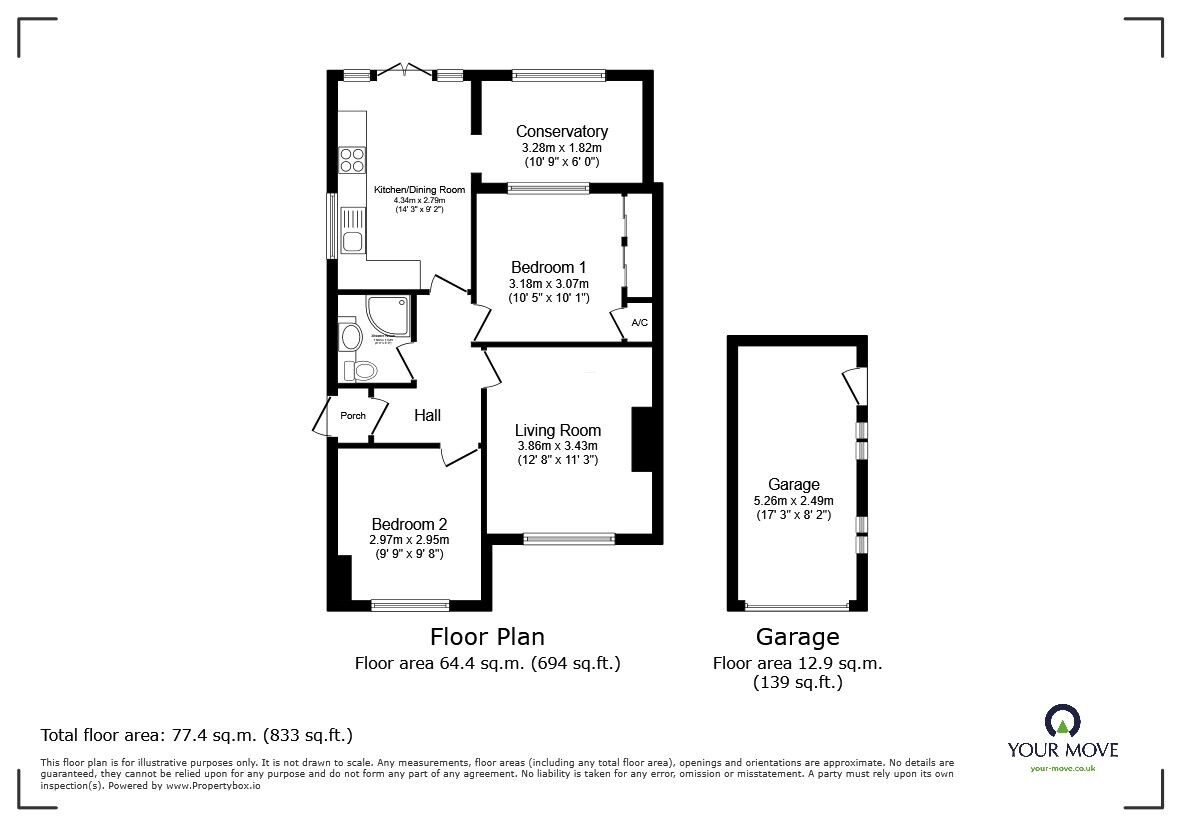Floorplan of 2 bedroom Semi Detached House for sale, High Street, Houghton Conquest, Bedfordshire, MK45