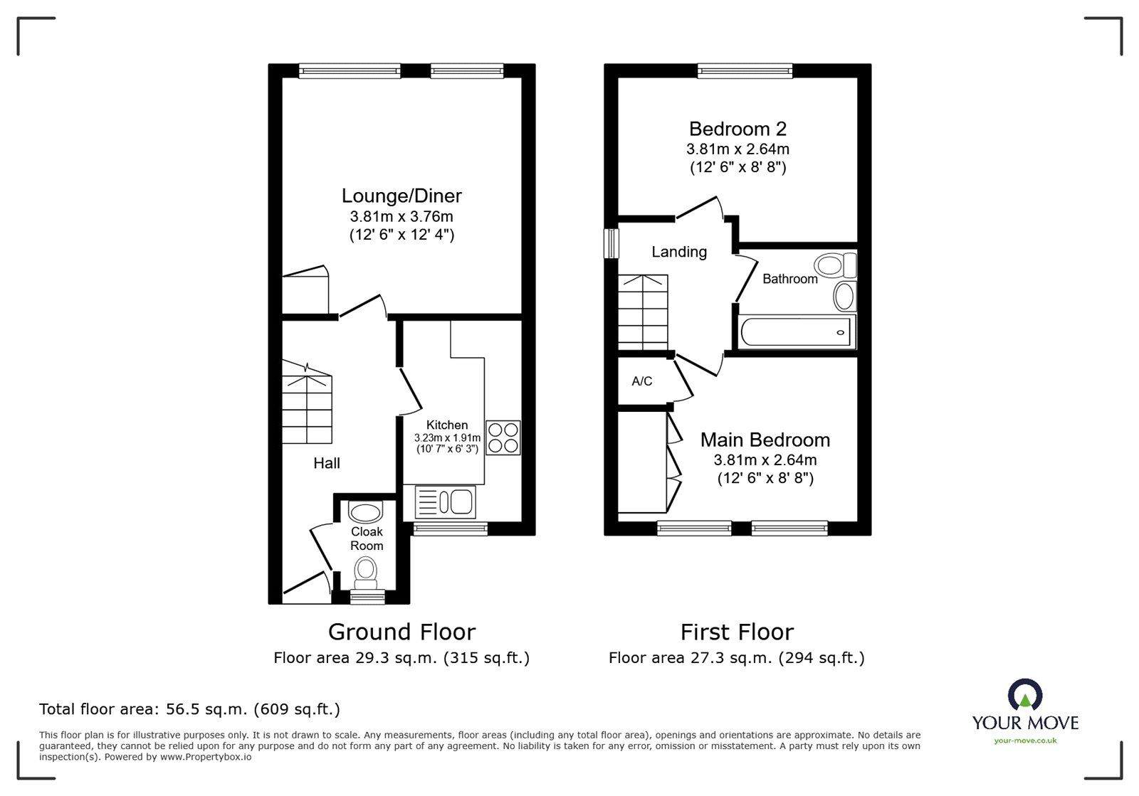 Floorplan of 2 bedroom Mid Terrace House to rent, Penwright Close, Kempston, Bedfordshire, MK42