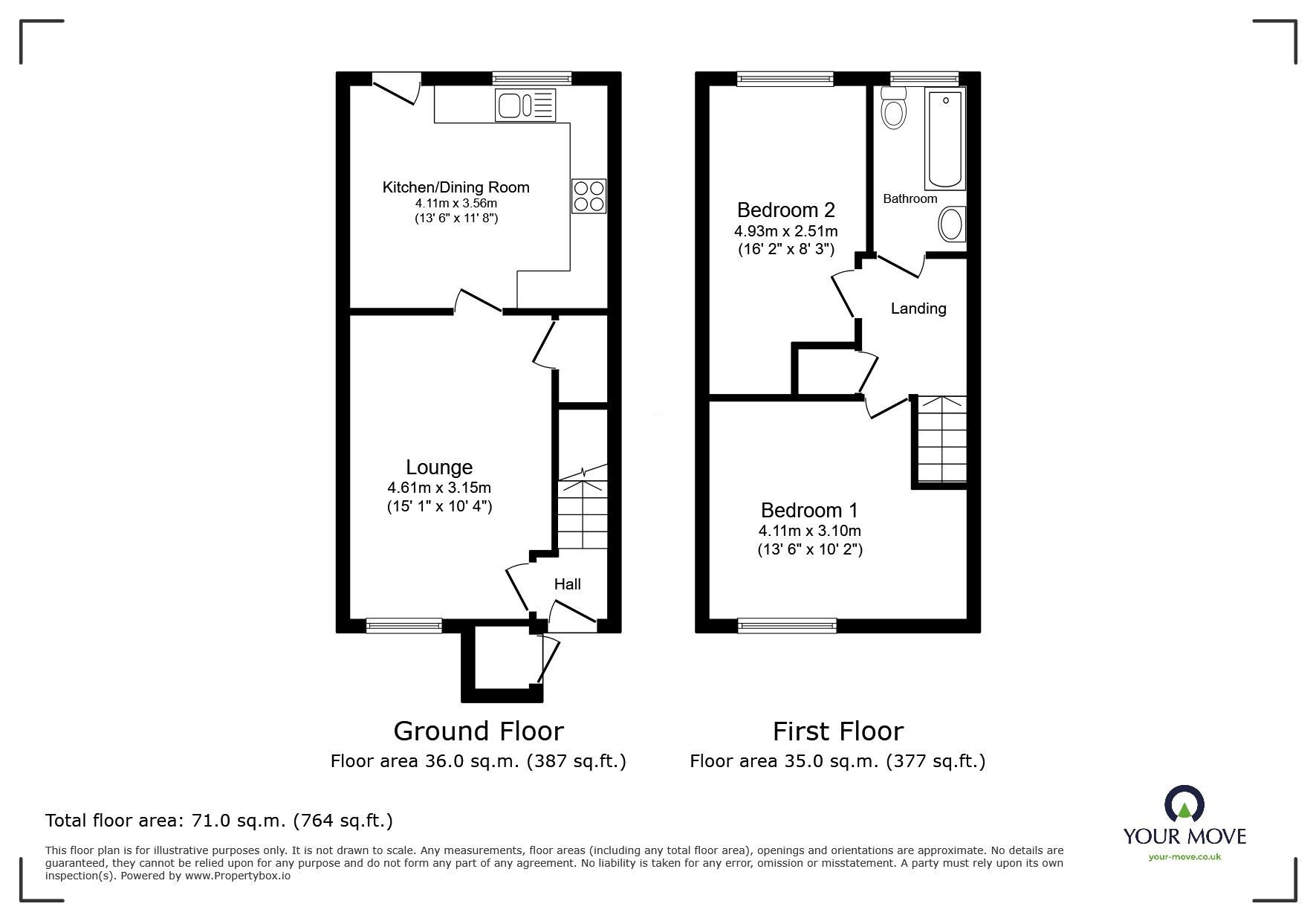 Floorplan of 2 bedroom Mid Terrace House to rent, Blackburn Close, Shortstown, Bedfordshire, MK42