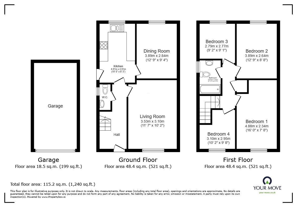 Floorplan of 4 bedroom Detached House for sale, Walcourt Road, Kempston, Bedfordshire, MK42
