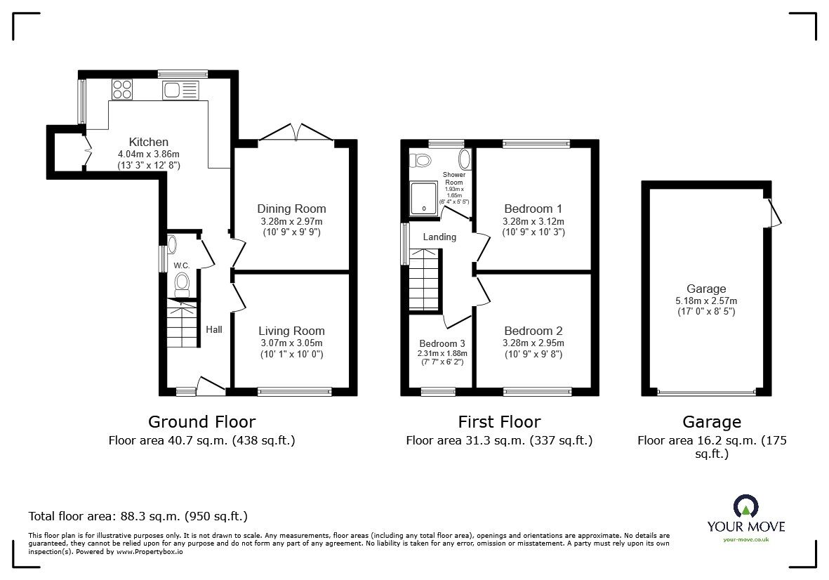 Floorplan of 3 bedroom Semi Detached House for sale, Chantry Road, Kempston, Bedfordshire, MK42