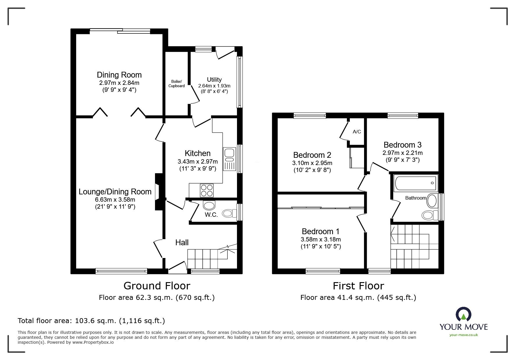 Floorplan of 3 bedroom Semi Detached House to rent, Conway Crescent, Bedford, Bedfordshire, MK41