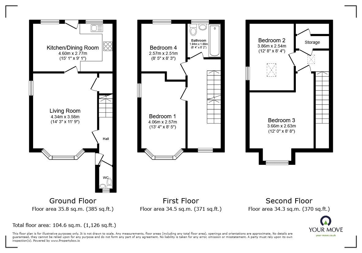 Floorplan of 4 bedroom End Terrace House for sale, Austin Canons, Kempston, Bedfordshire, MK42