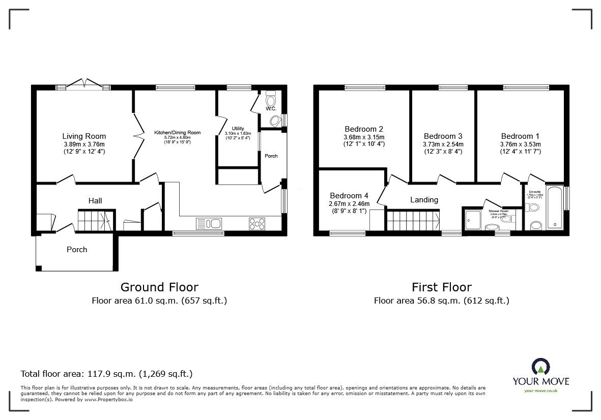 Floorplan of 4 bedroom Semi Detached House for sale, Cody Road, Clapham, Bedfordshire, MK41