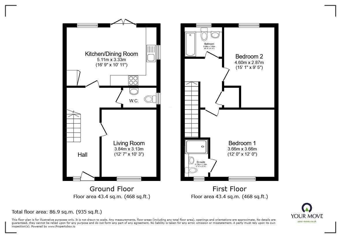Floorplan of 2 bedroom Semi Detached House for sale, Northwood End Road, Haynes, Bedfordshire, MK45