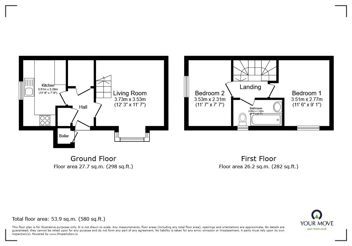 Floorplan of 2 bedroom End Terrace House to rent, Queensbury Close, Bedford, Bedfordshire, MK40