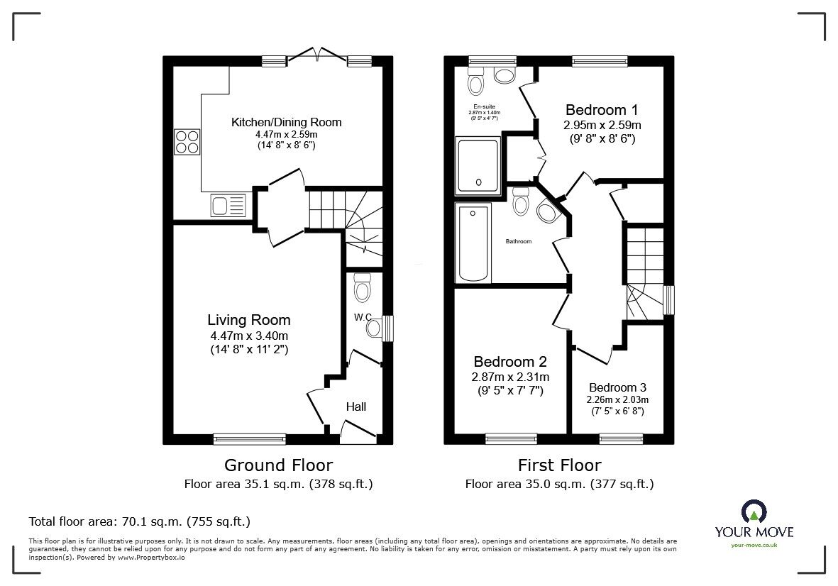 Floorplan of 3 bedroom Semi Detached House for sale, Clay Avenue, Stewartby, Bedfordshire, MK43