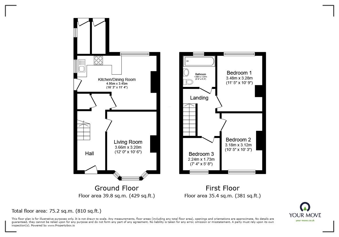 Floorplan of 3 bedroom Semi Detached House for sale, Eaton Road, Kempston, Bedfordshire, MK42