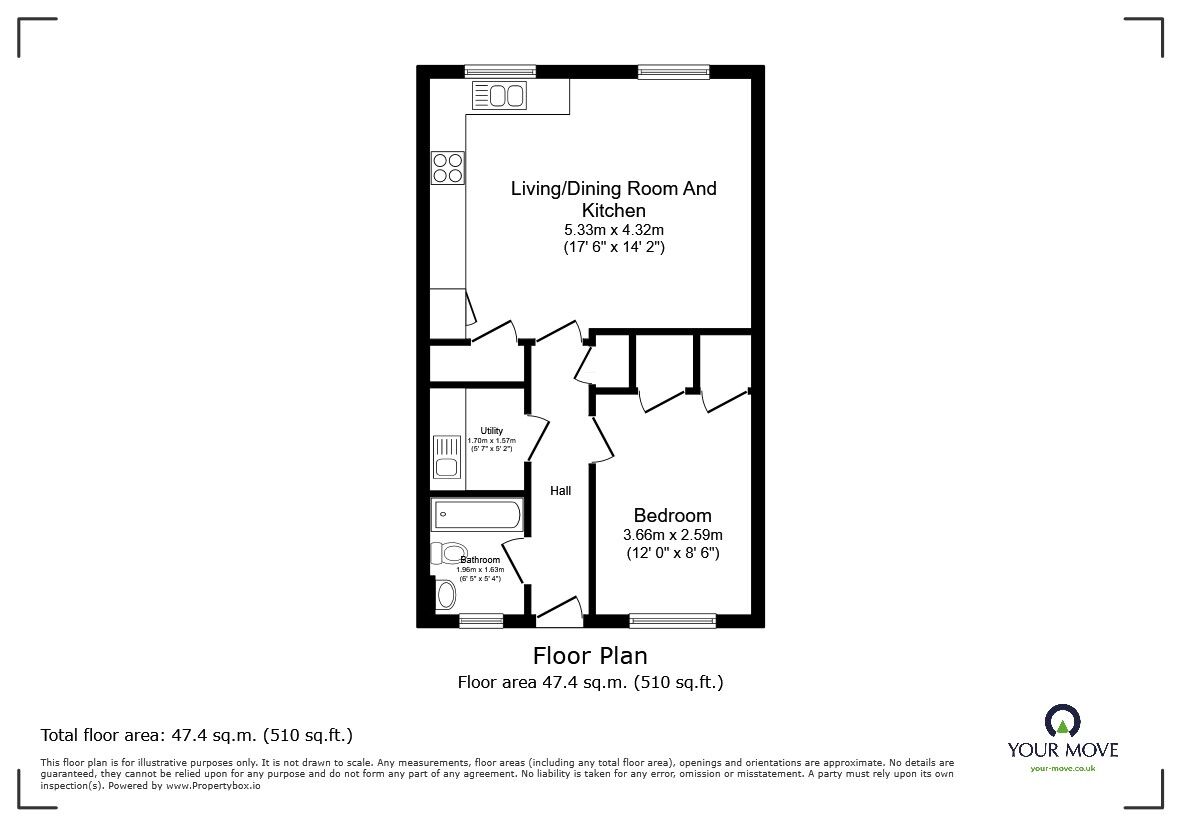 Floorplan of 1 bedroom  Flat for sale, St. Johns Street, Kempston, Bedfordshire, MK42