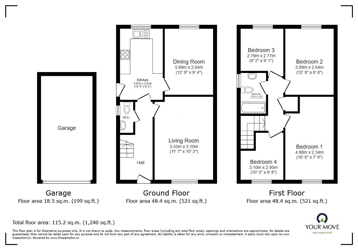 Floorplan of 4 bedroom  House to rent, Walcourt Road, Kempston, Bedfordshire, MK42