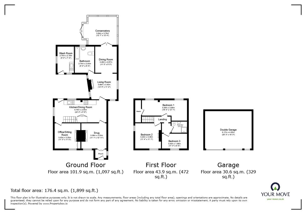 Floorplan of 3 bedroom Detached House for sale, Bedford Road, Wilstead, Bedfordshire, MK45