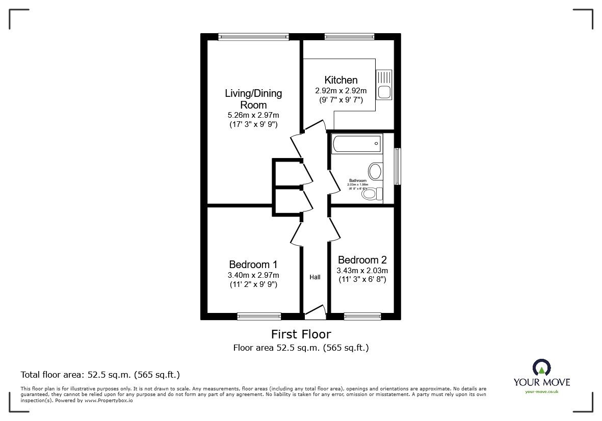 Floorplan of 2 bedroom Flat for sale, Shaldon Court, Bedford, Bedfordshire, MK40