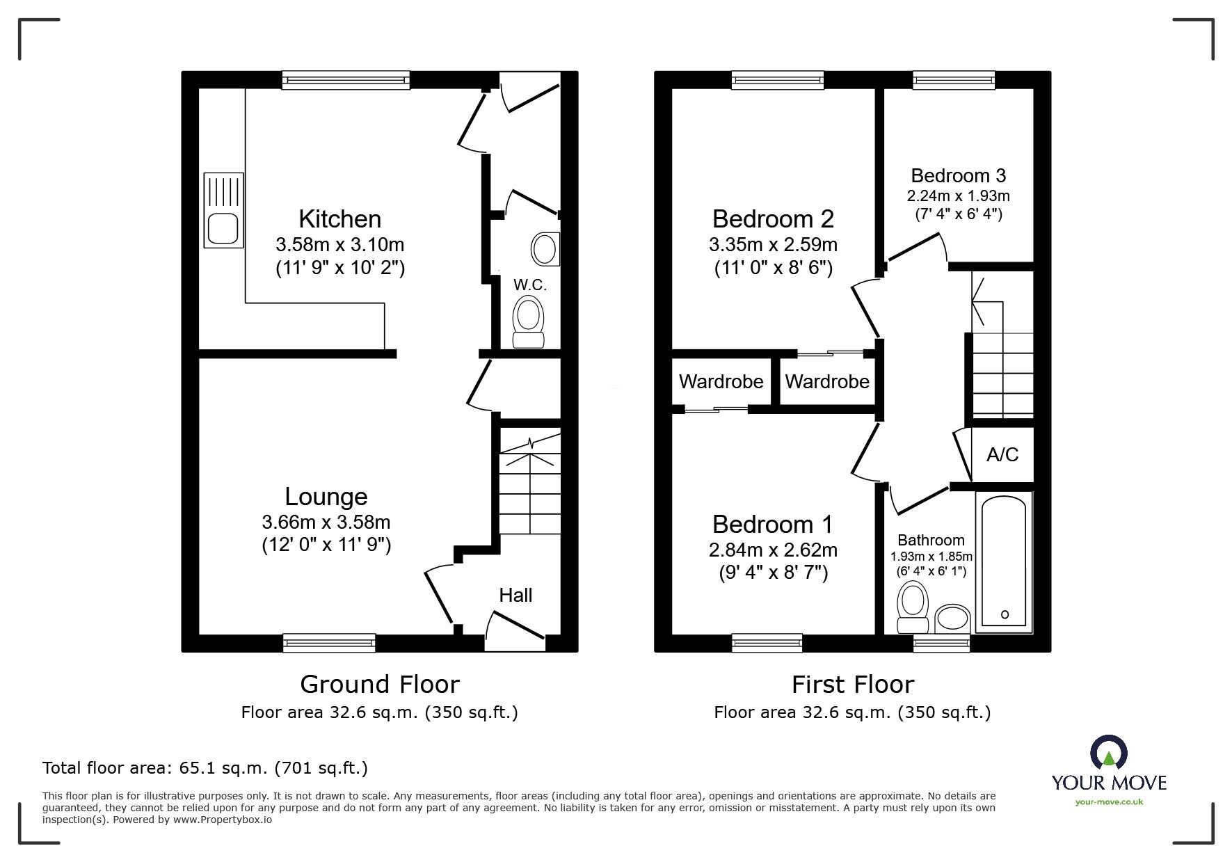 Floorplan of 3 bedroom Mid Terrace House to rent, Waltham Drive, Elstow, Bedfordshire, MK42