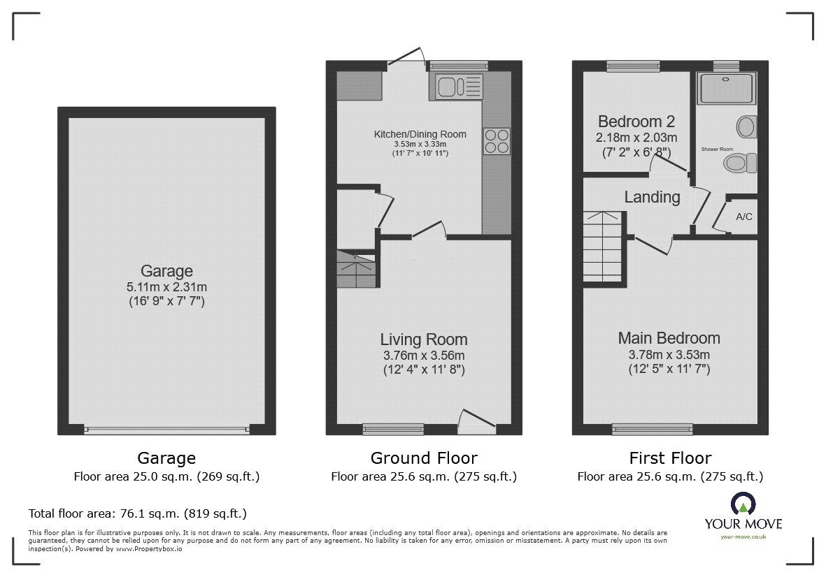 Floorplan of 2 bedroom Mid Terrace House to rent, Ryswick Road, Kempston, Bedfordshire, MK42