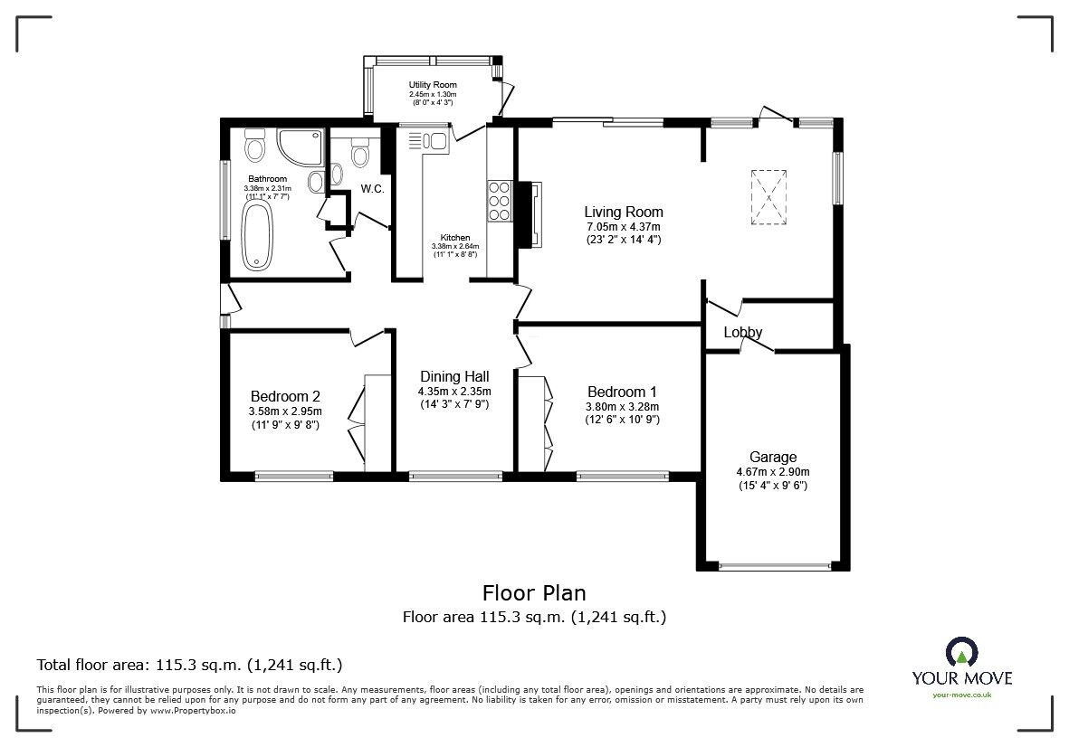 Floorplan of 2 bedroom Detached Bungalow for sale, Ivy Lane, Wilstead, Bedfordshire, MK45