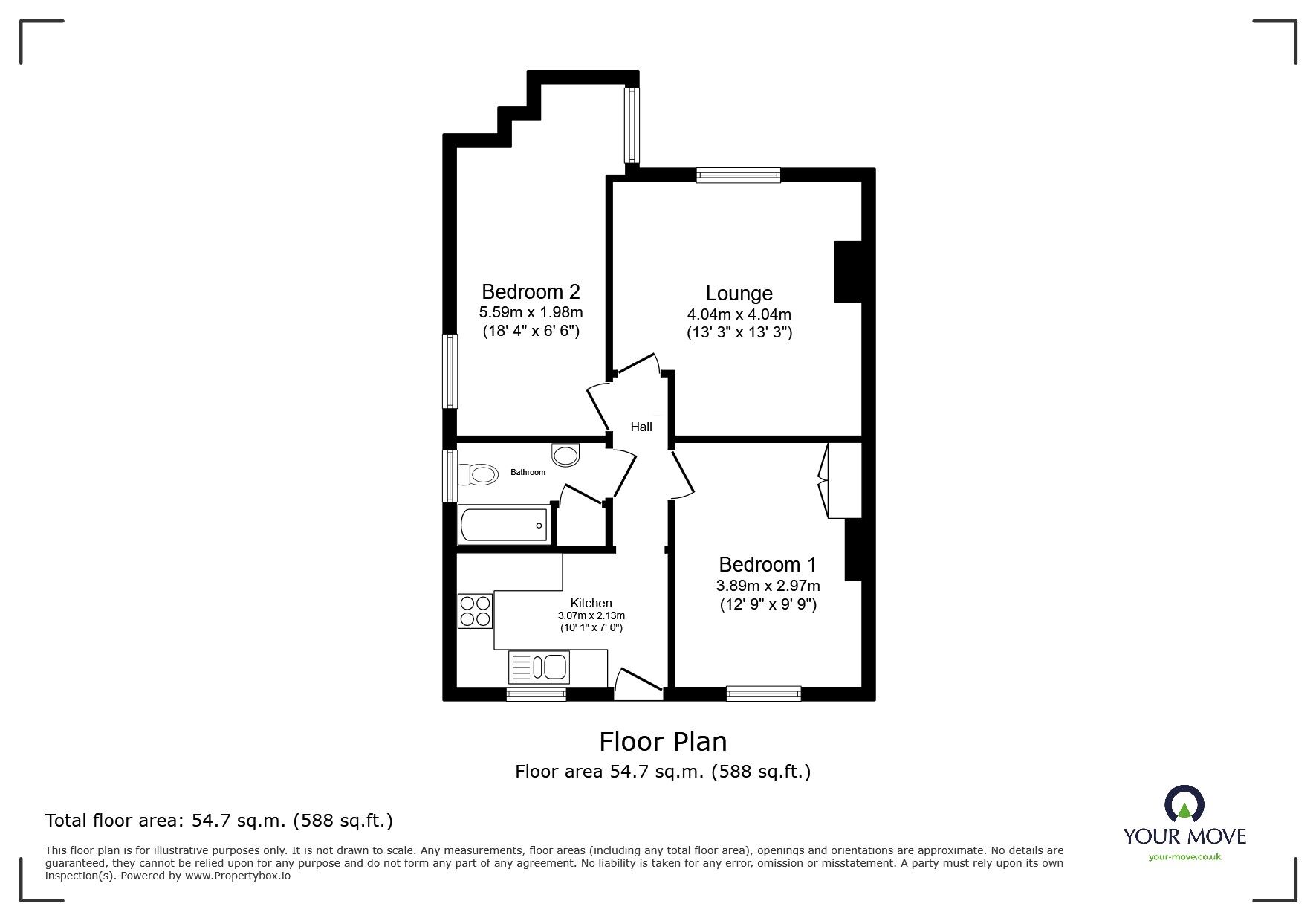Floorplan of 2 bedroom  Flat to rent, Midland Road, Bedford, Bedfordshire, MK40