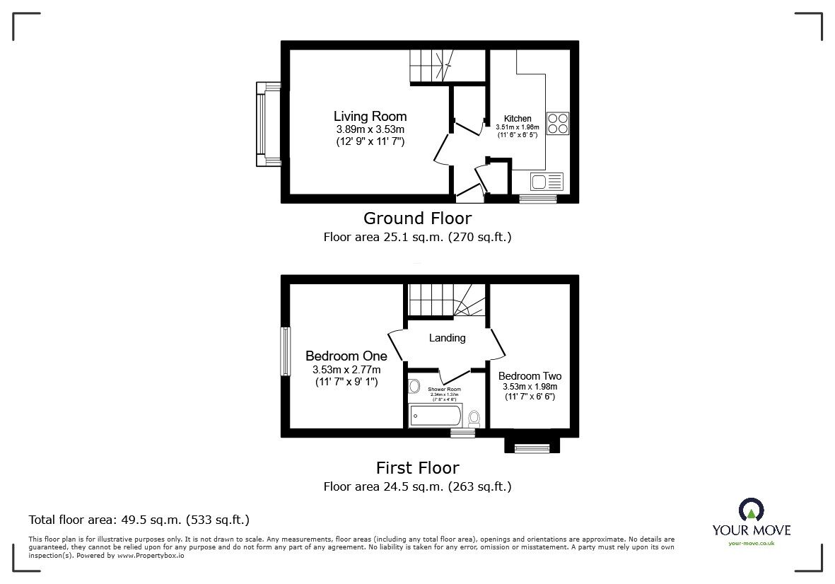 Floorplan of 2 bedroom Mid Terrace House for sale, Westwood Close, Shortstown, Bedfordshire, MK42