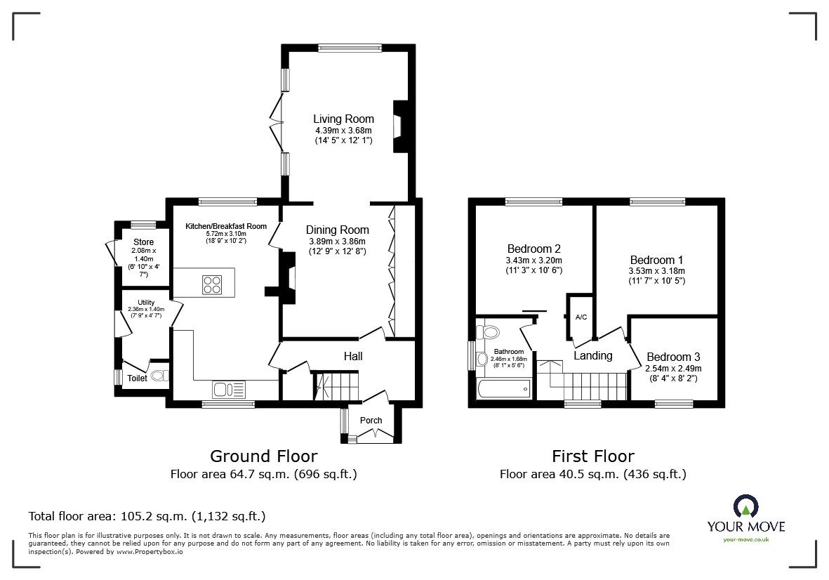 Floorplan of 3 bedroom Semi Detached House for sale, Lanchester Close, Clapham, Bedfordshire, MK41