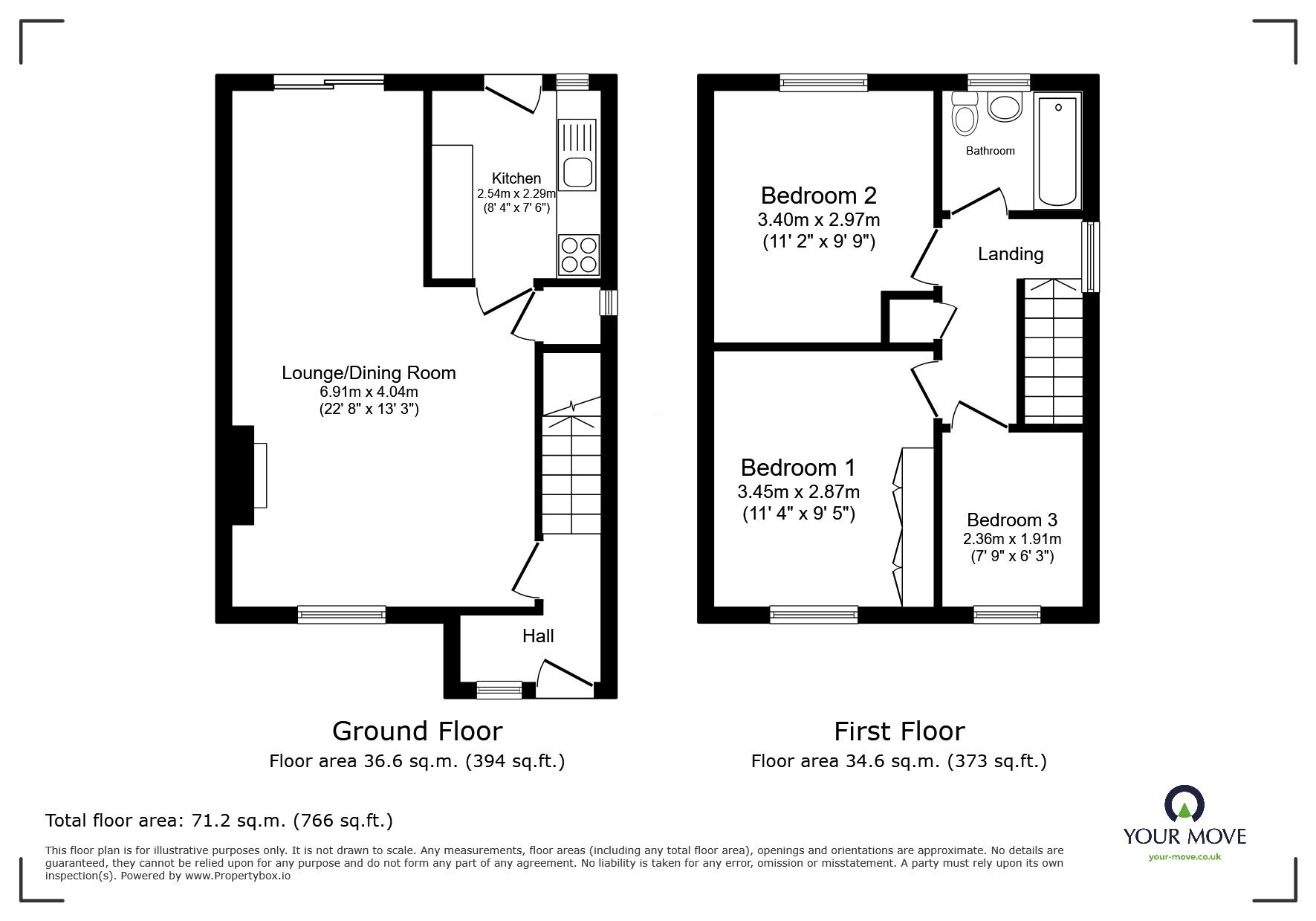 Floorplan of 3 bedroom Semi Detached House to rent, Spruce Walk, Kempston, Bedfordshire, MK42