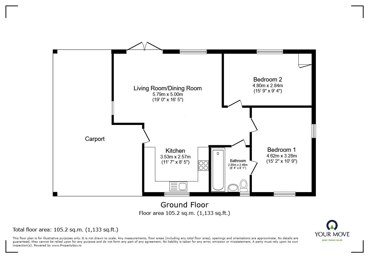 Floorplan of 2 bedroom Detached Bungalow for sale, Hawnes Close, Haynes, Bedford, MK45