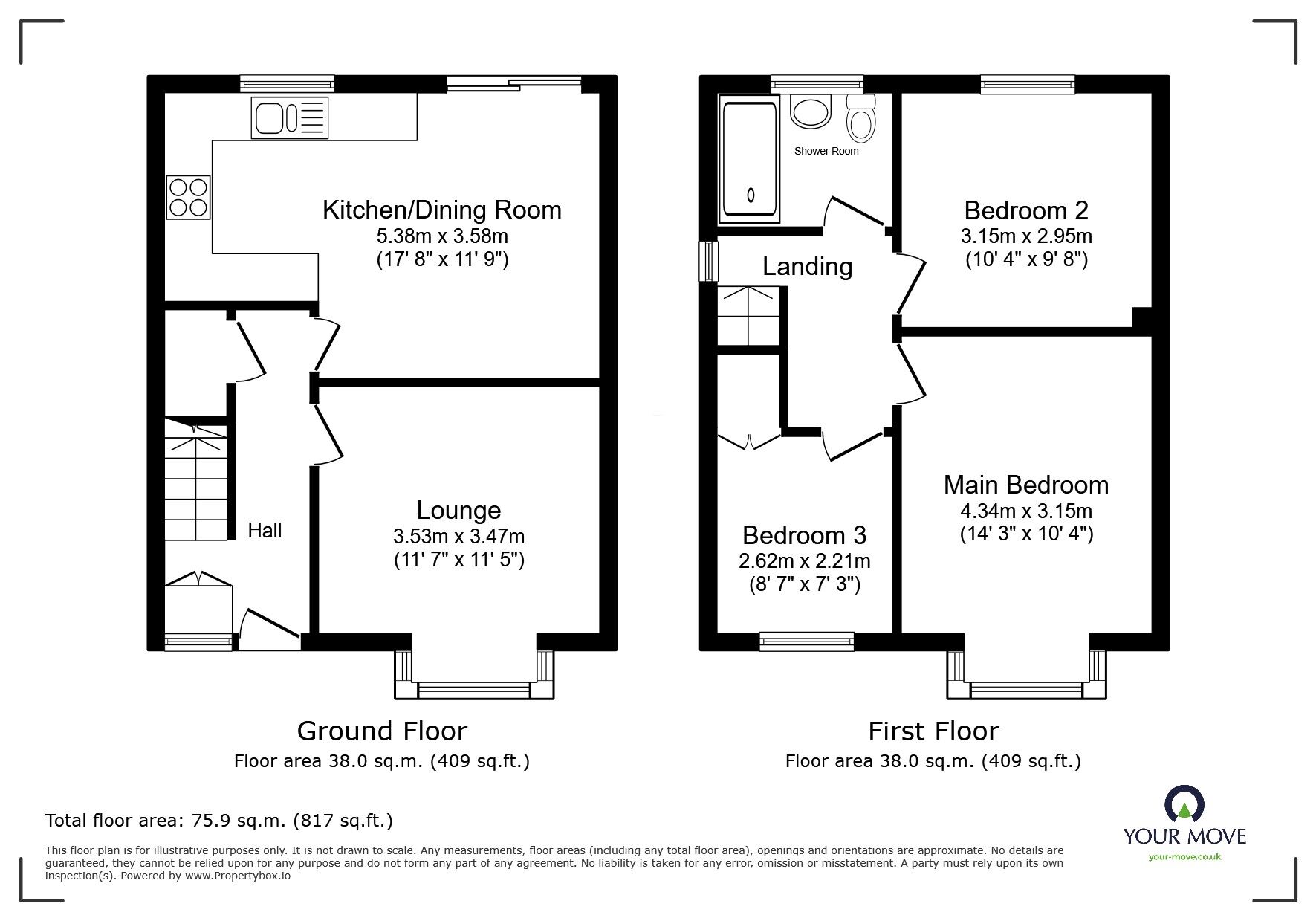 Floorplan of 3 bedroom End Terrace House to rent, Winchester Road, Bedford, Bedfordshire, MK42
