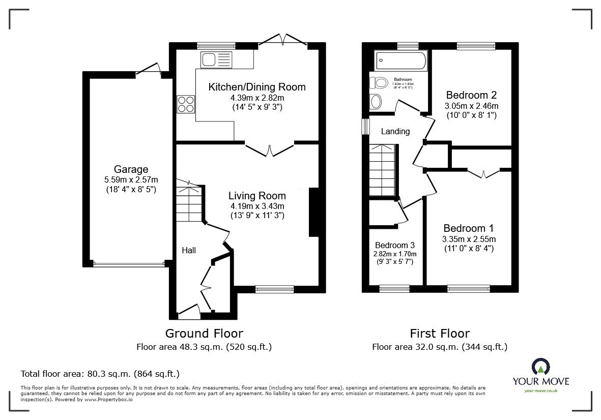 Floorplan of 3 bedroom Link Detached House for sale, Grovebury Court, Wootton, Bedfordshire, MK43